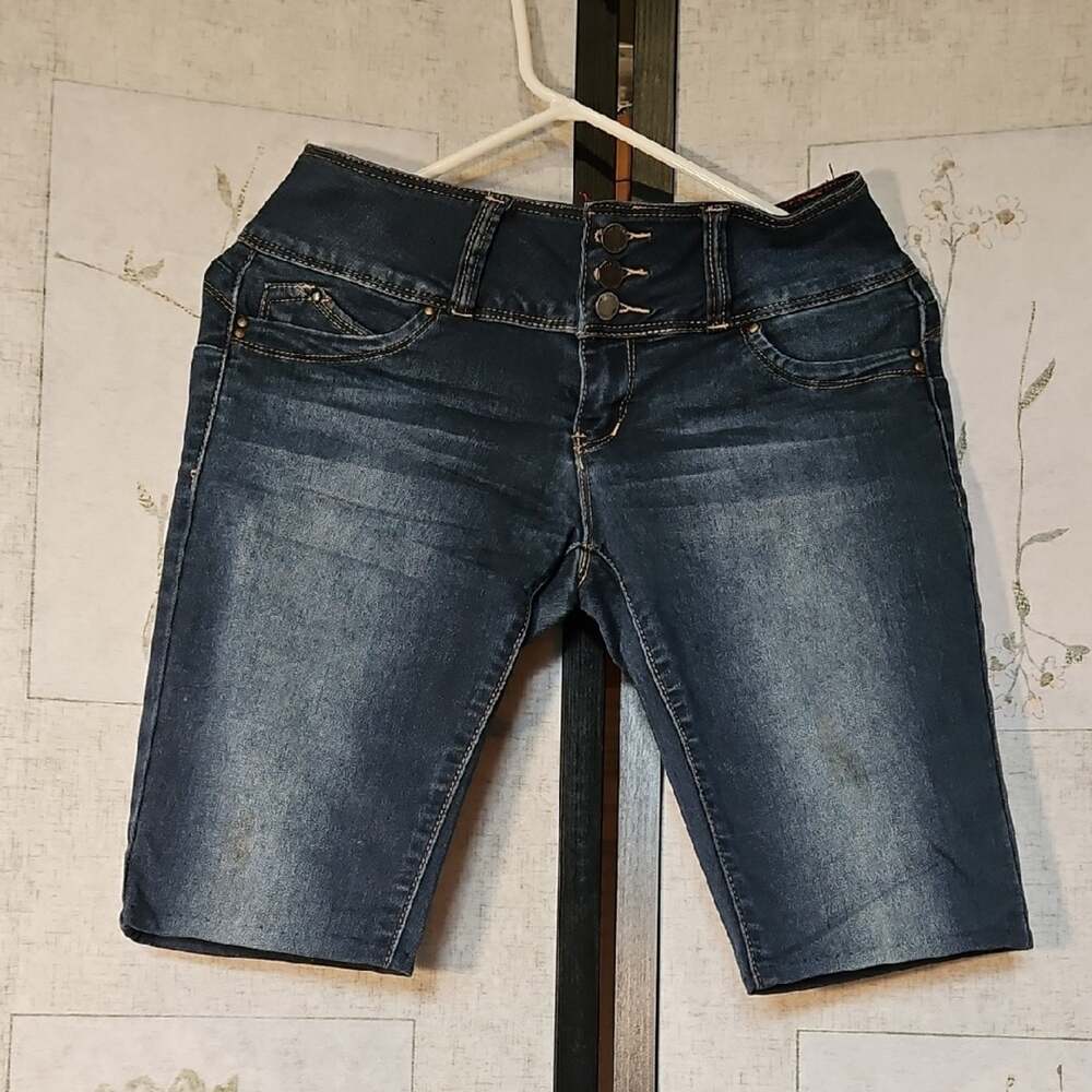 YMI Blue Jean Shorts with Faded Wash and Knee Length